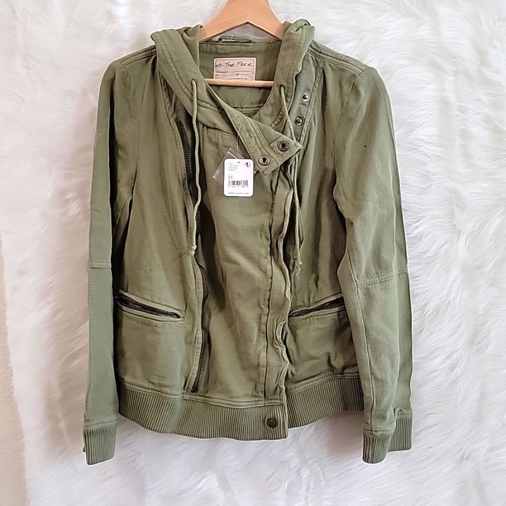 NWT WE THE FREE CARMEN KNITTED MOTO JACKET OLIVE SPARROW
